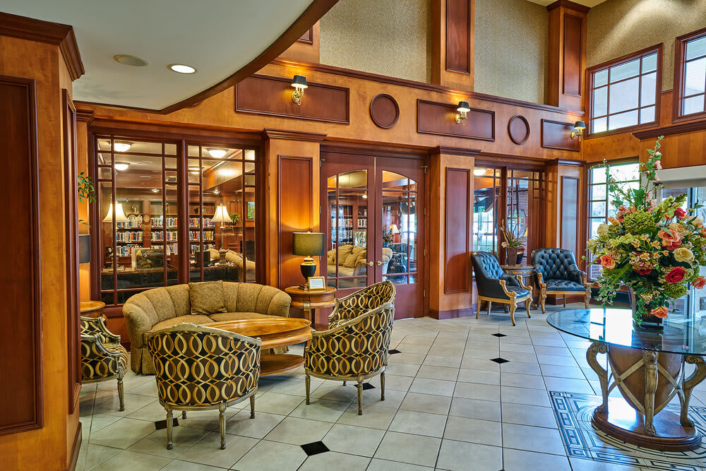 A well-appointed lobby with comfortable seating and elegant decor.