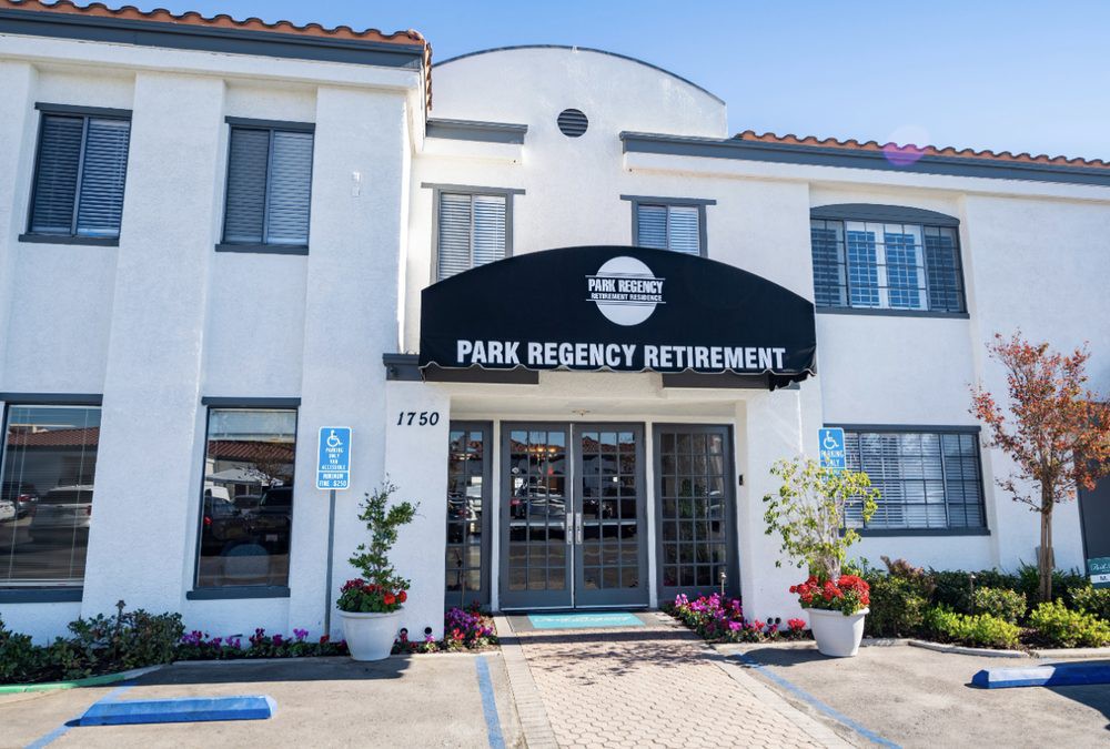 The entrance to Park Regency Retirement Home, featuring a welcoming facade and clear signage.
