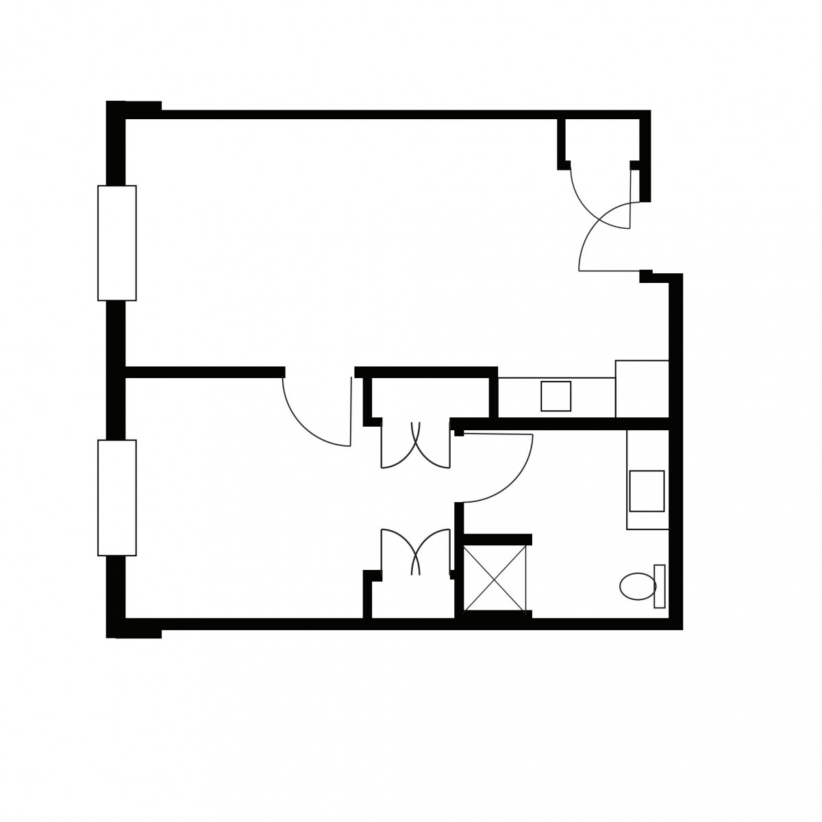 A simplified floor plan showing a basic layout of an apartment with designated rooms.
