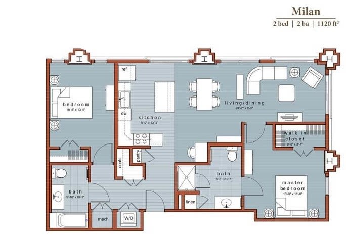 Detailed floor plan of a multi-room apartment layout.