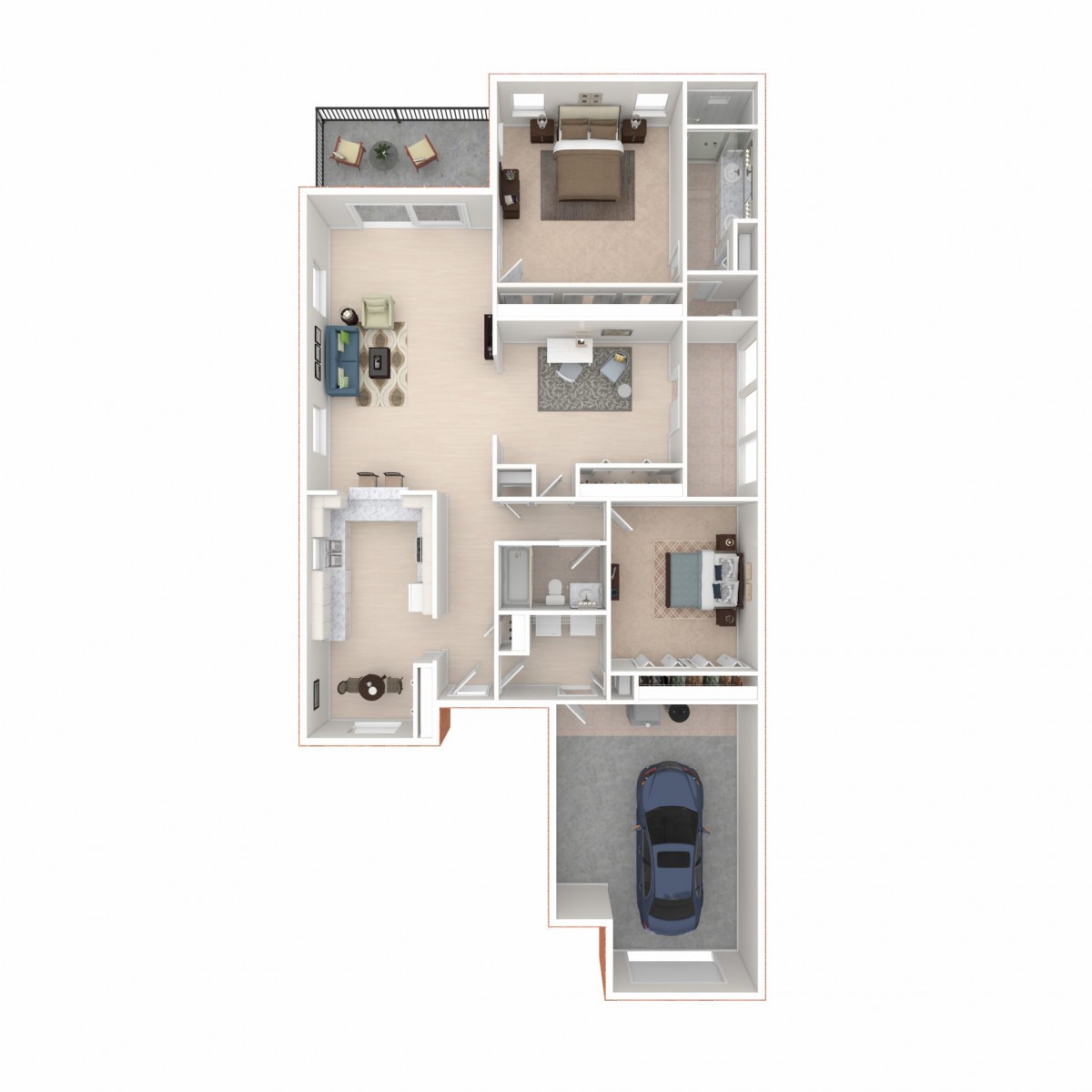 A detailed floor plan of a residential home, showing various rooms and a garage.