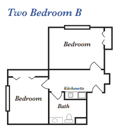 Floor plan layout for a two-bedroom apartment labeled 'Two Bedroom B'.