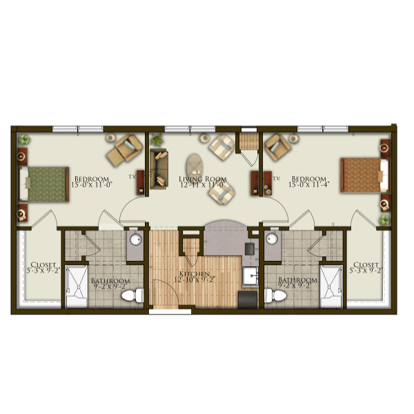 A detailed floor plan of an apartment showing the layout of rooms and amenities.