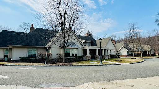 A beautiful suburban house with a welcoming entrance and a tree in front, set against a cloudy sky.