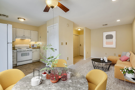 A bright and inviting open-concept kitchen and dining area, featuring modern furnishings and stylish decor.
