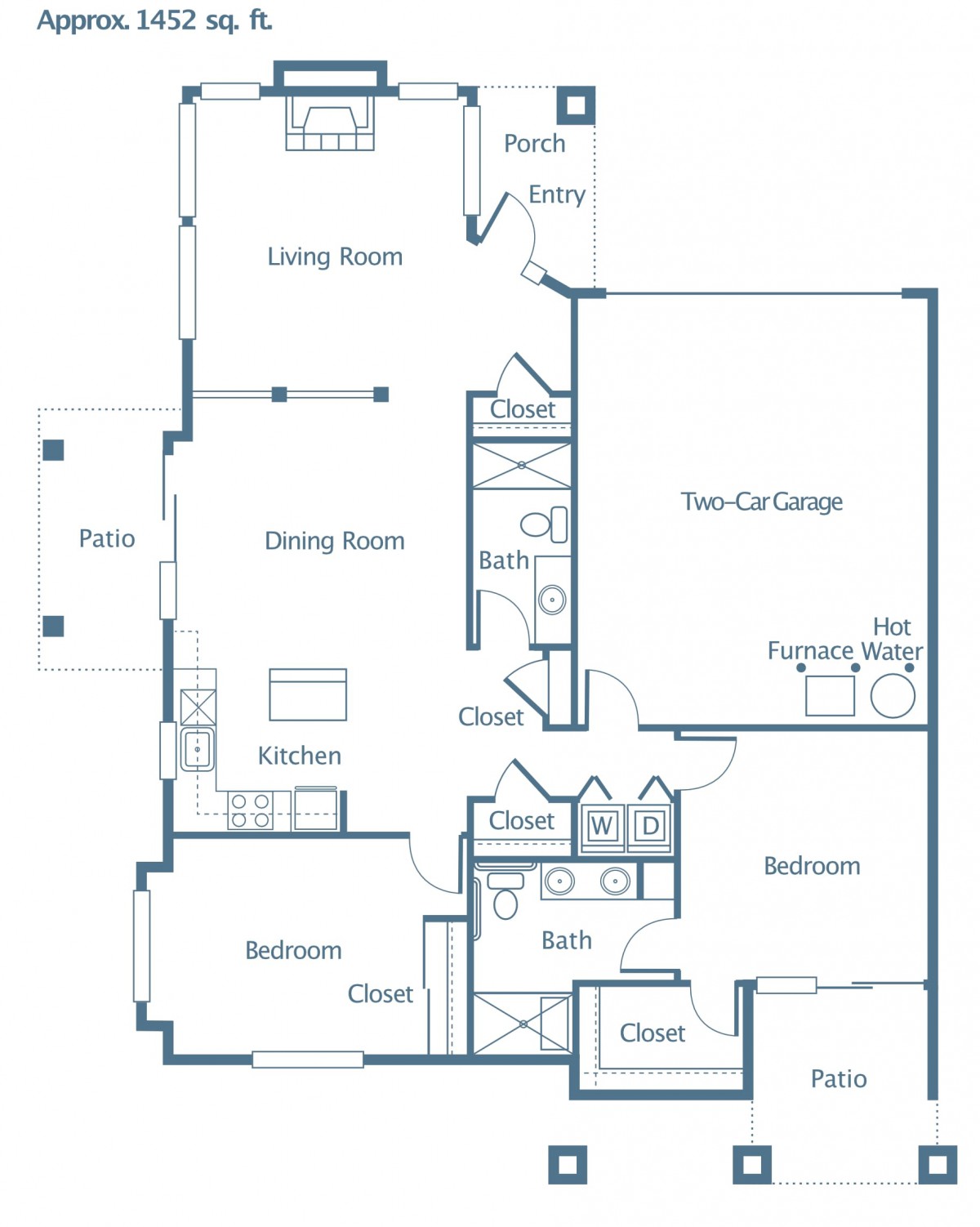 A detailed floor plan of a residential home, showing the layout of rooms including bedrooms, bathrooms, kitchen, living room, dining room, and a two-car garage.