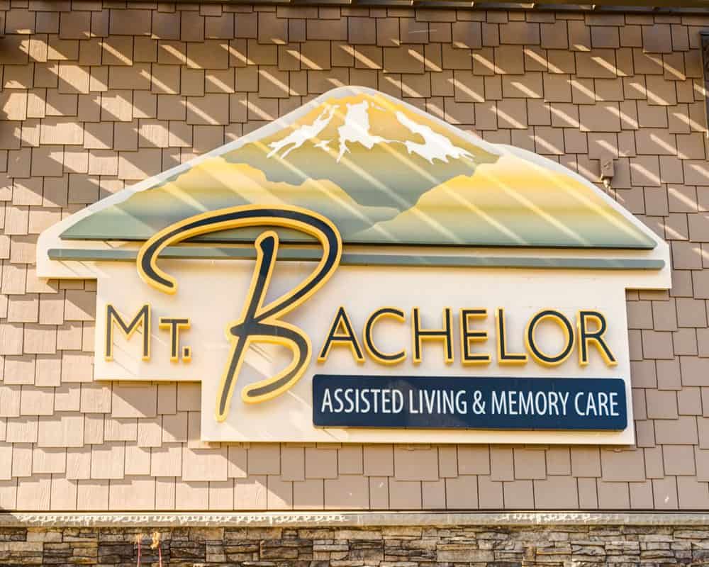 Sign for Mt. Bachelor Assisted Living & Memory Care facility.