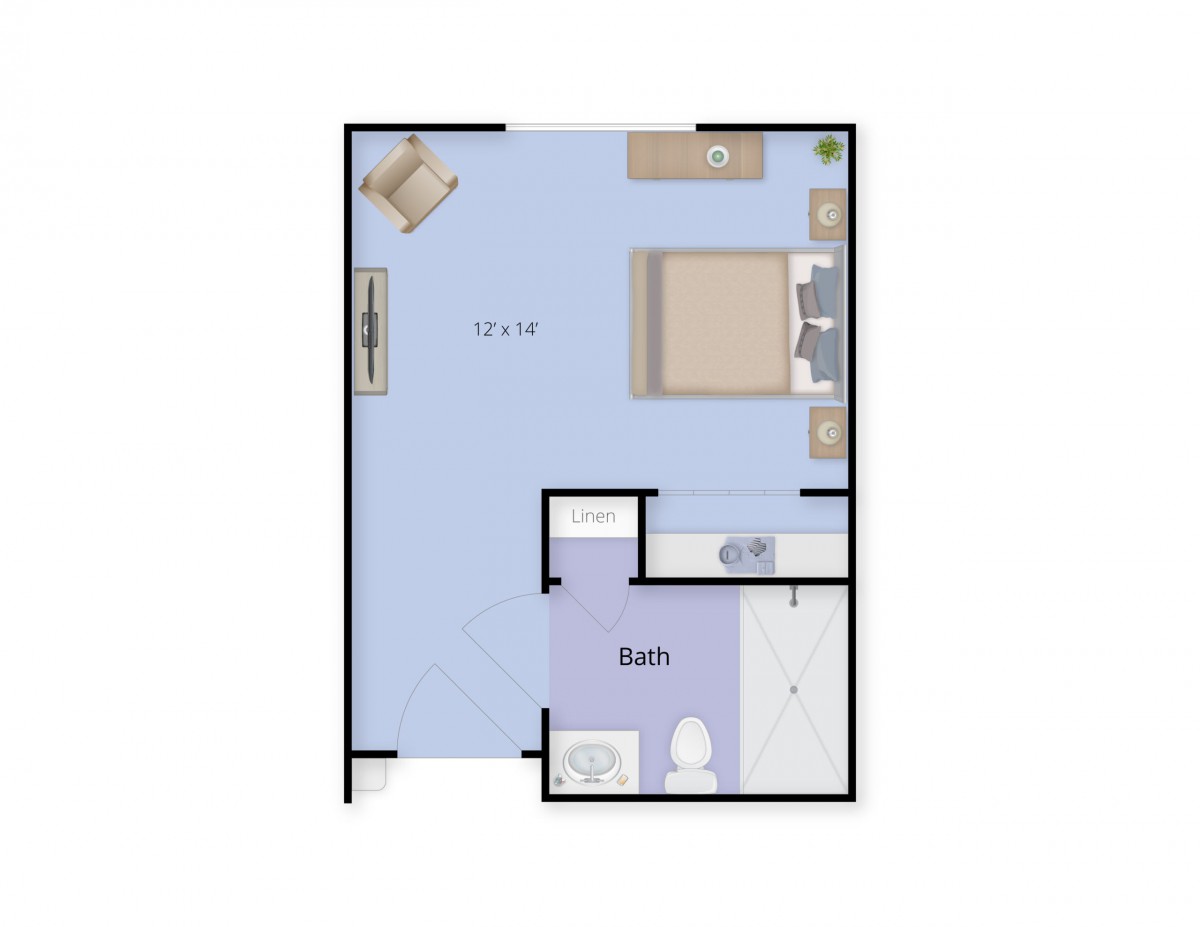 A floor plan showcasing a one-bedroom apartment layout.