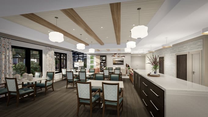 A modern dining area featuring elegant furniture, warm lighting, and stylish decor.