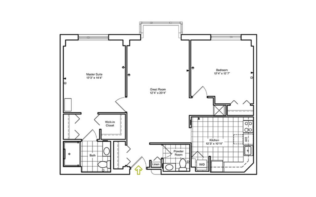 A detailed floor plan of a residential apartment, showing the layout of rooms and spaces.