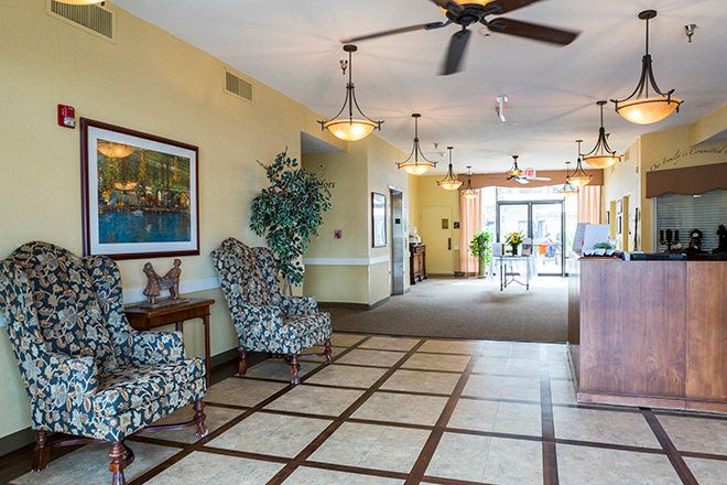 A welcoming lobby with comfortable seating and elegant decor.