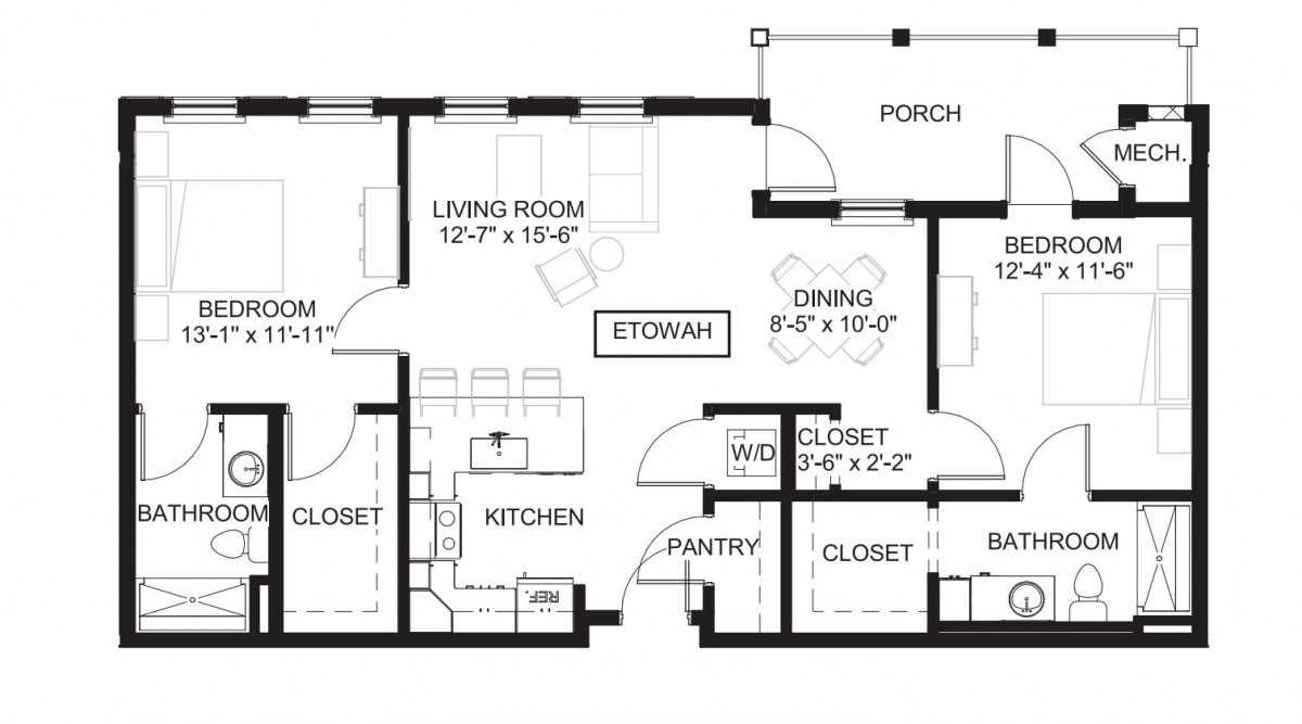 A detailed floor plan of a residential home, featuring rooms such as the living room, kitchen, and dining area.