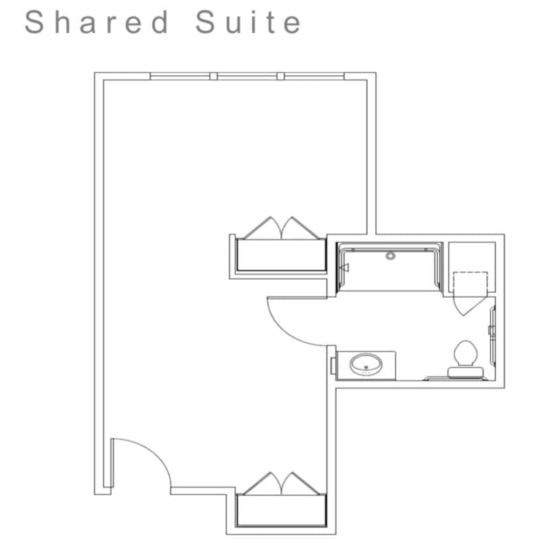 Floor plan of a shared suite layout.