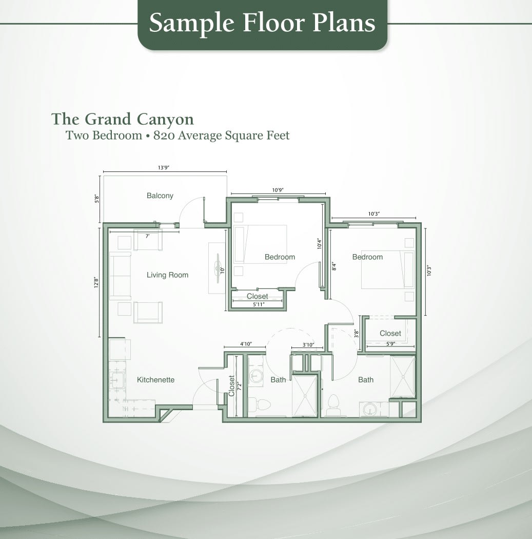 Floor plan for 'The Grand Cavern' showcasing a two-bedroom, two-bathroom layout.