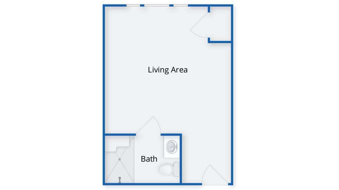 A simple floor plan showing a living area and a bathroom.
