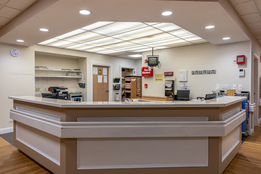 A view of the reception area in a medical facility.