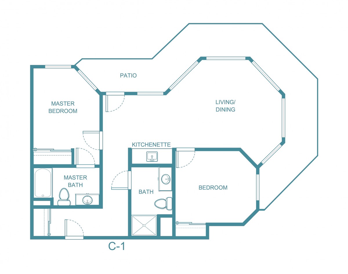 A detailed floor plan of an apartment with labeled rooms and areas.