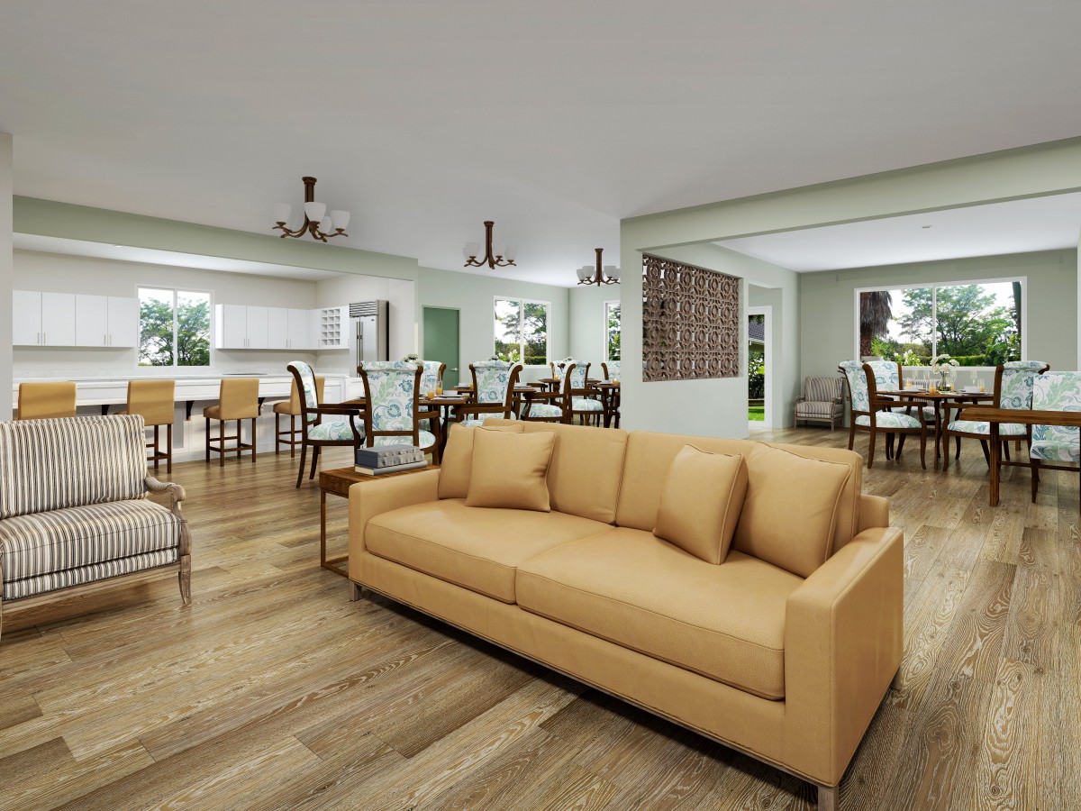 A modern open-concept living and dining area with stylish furnishings.