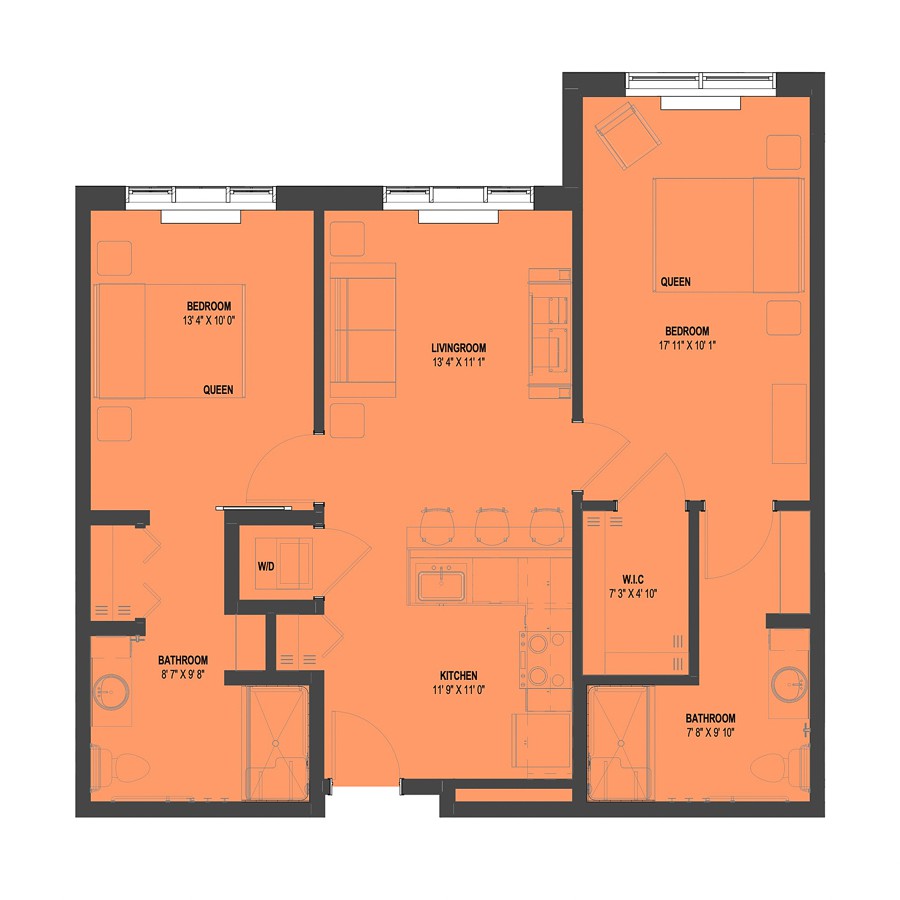 A detailed floor plan showcasing the layout of multiple rooms in a building.