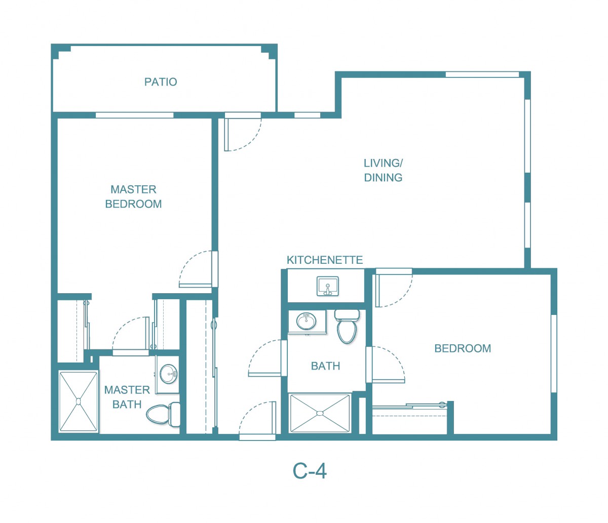 A detailed floor plan of a two-bedroom apartment with labeled rooms.