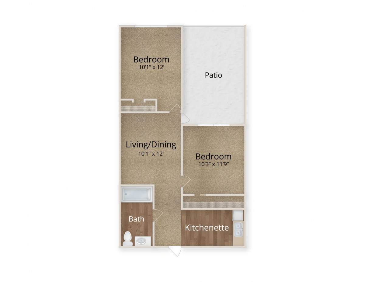 A simple floor plan layout showing different rooms and areas.