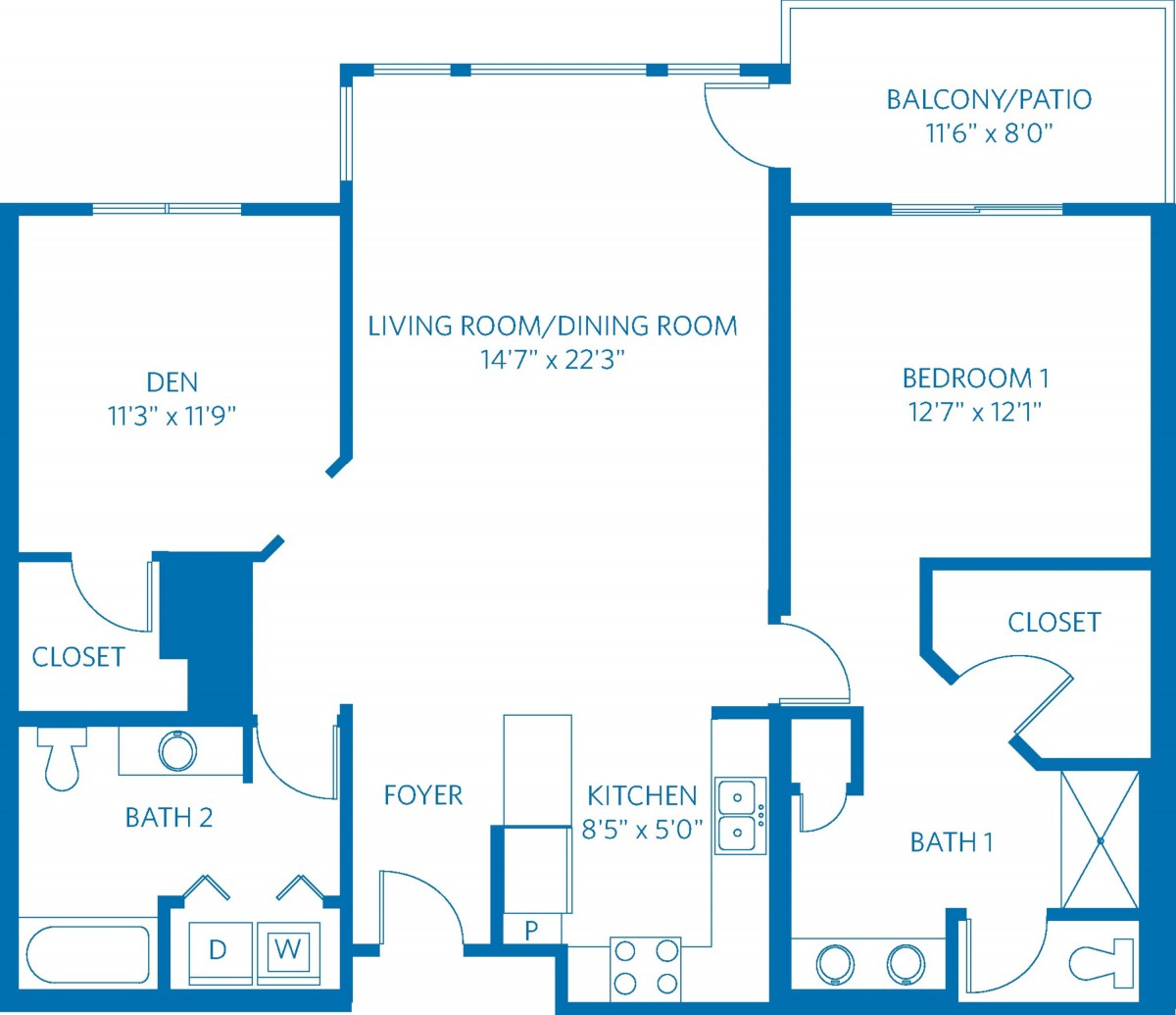 Floor plan of an apartment showing room dimensions and layout.