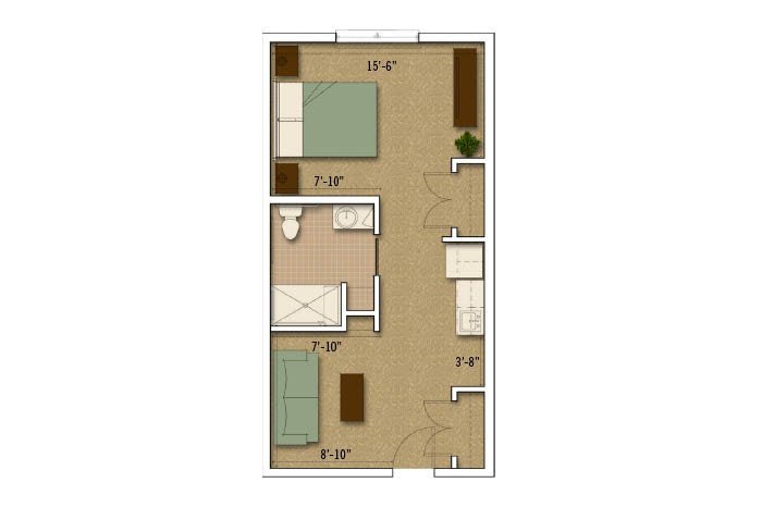 A top-down view of a residential floor plan with labeled rooms.