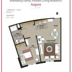 Floor plan of a one-bedroom assisted living residence named Aspen.