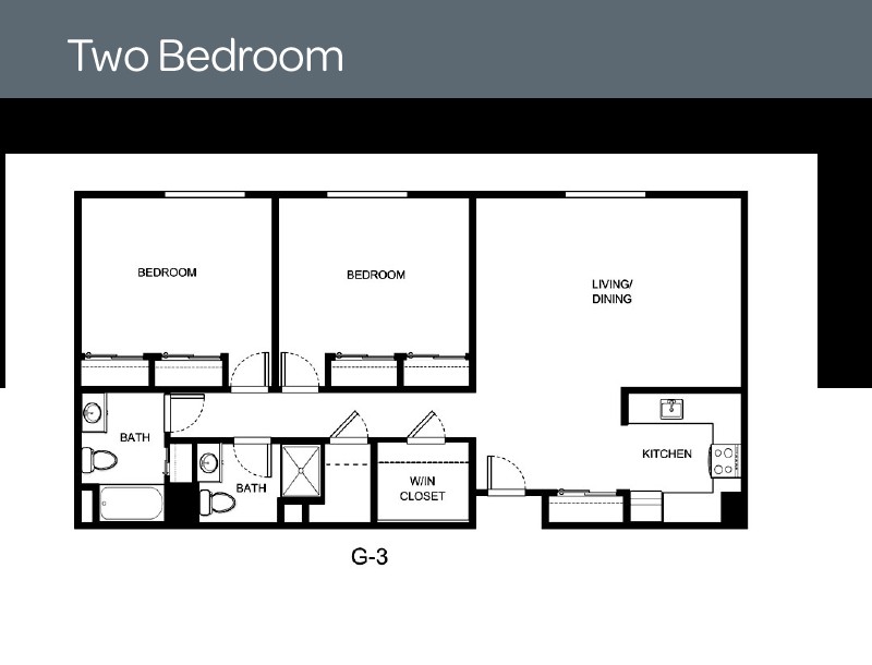 A floor plan of a two-bedroom apartment layout.