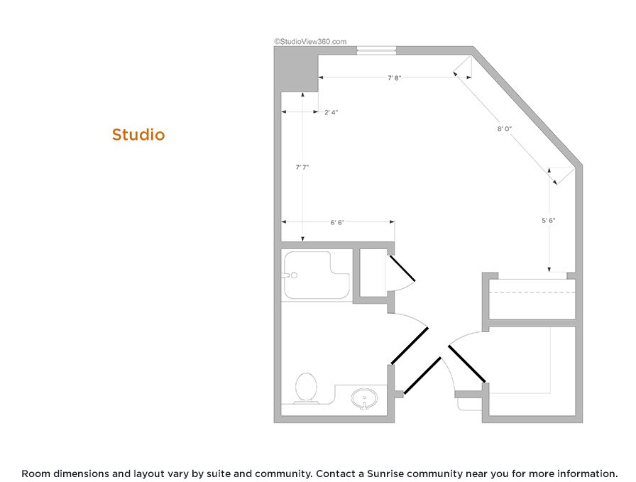 Floor plan of a studio apartment layout.