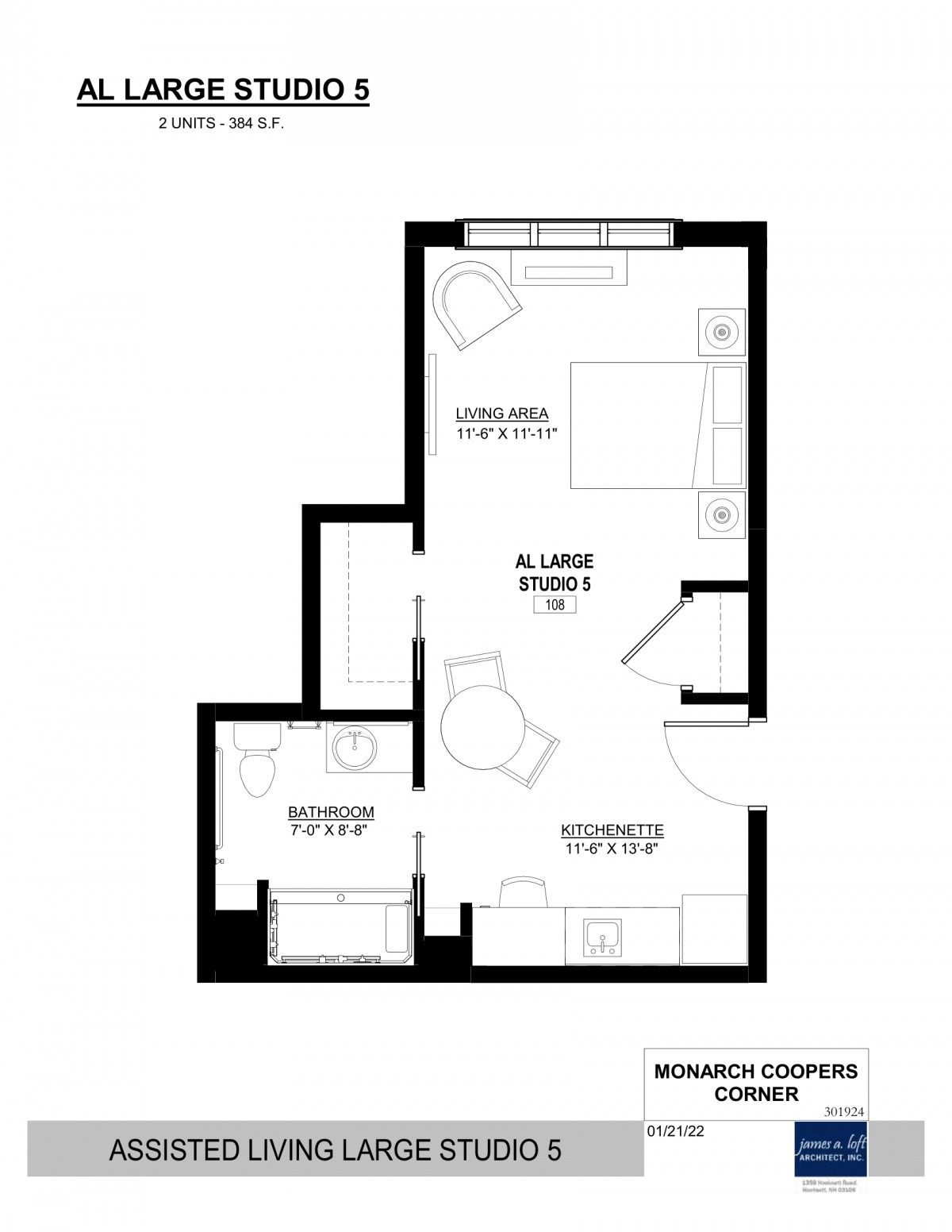A minimalist floor plan featuring a small living area, kitchen, dining space, and bathroom.