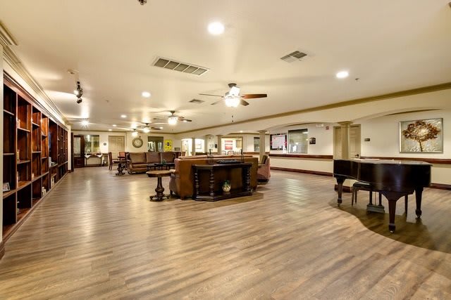 Spacious lobby area with comfortable seating and modern decor.