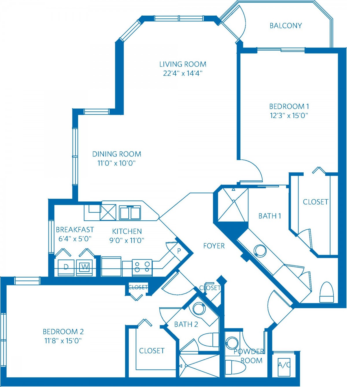 A detailed floor plan showcasing the layout of an apartment, including various rooms and features.