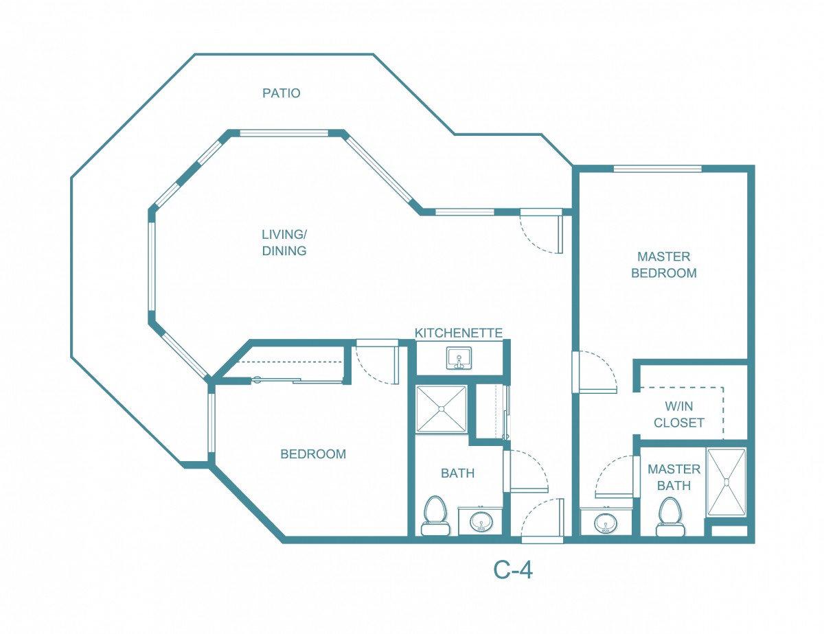 This is a floor plan of an apartment featuring multiple rooms, including a living area, kitchen, and bedrooms.