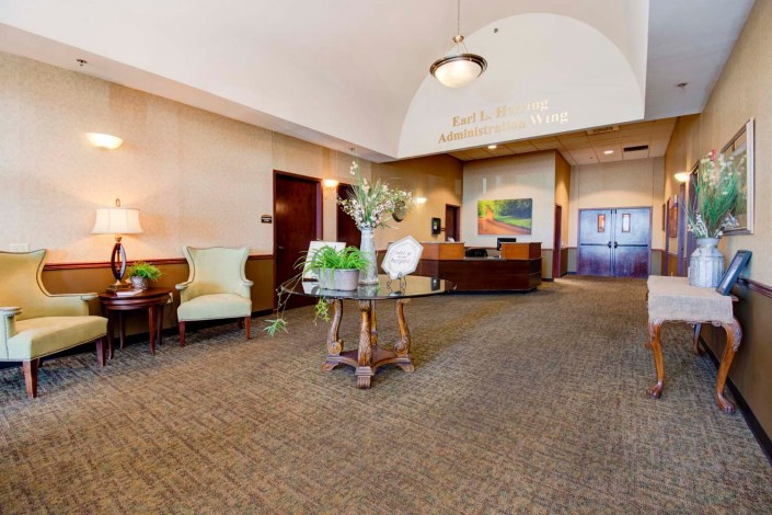A welcoming hotel lobby with comfortable seating and elegant decor.