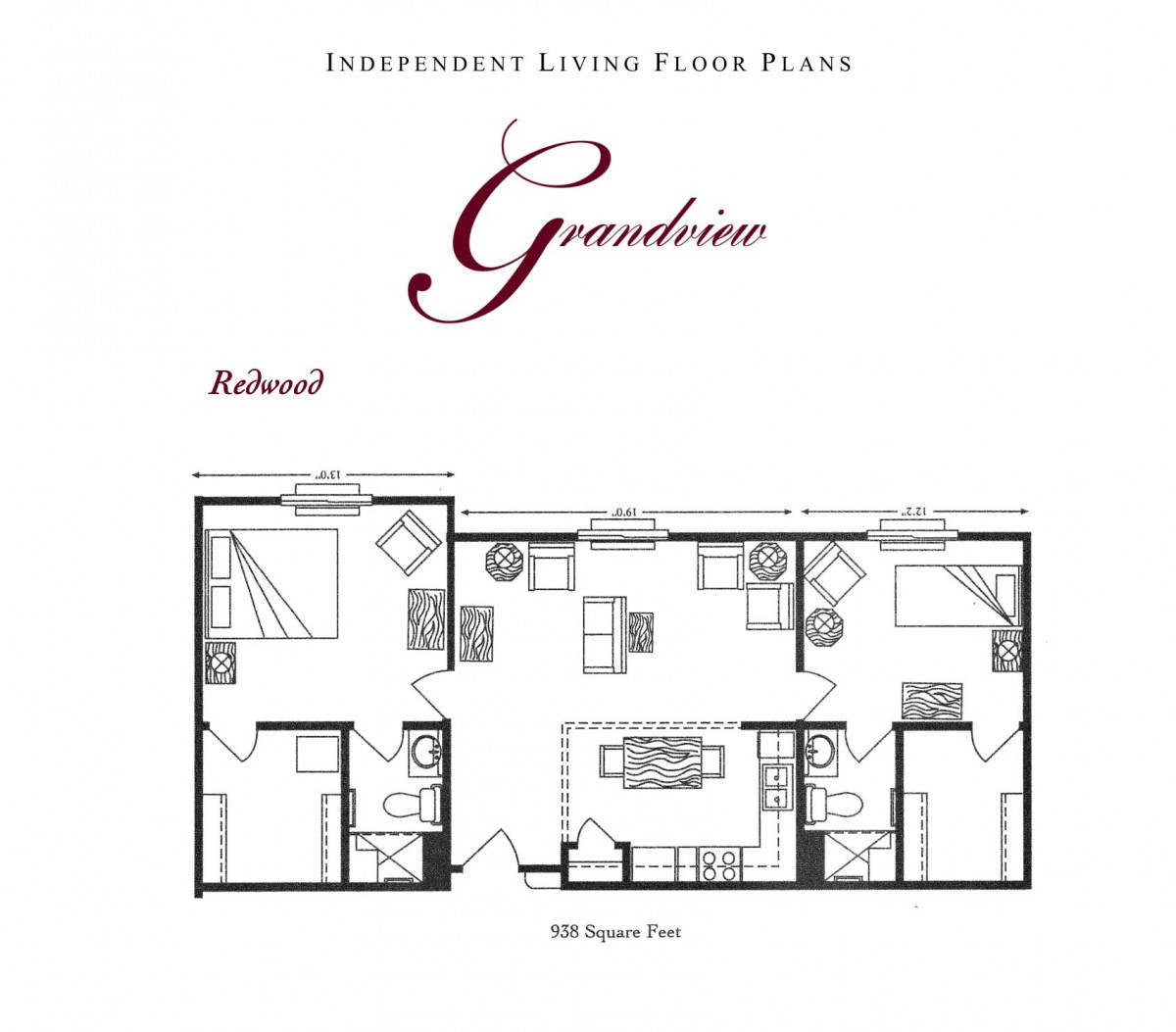 This image shows a floor plan layout for an independent living apartment called 'Grandeur'.