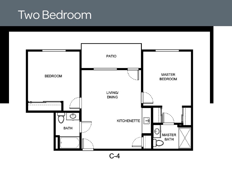 Floor plan of a two-bedroom apartment layout.