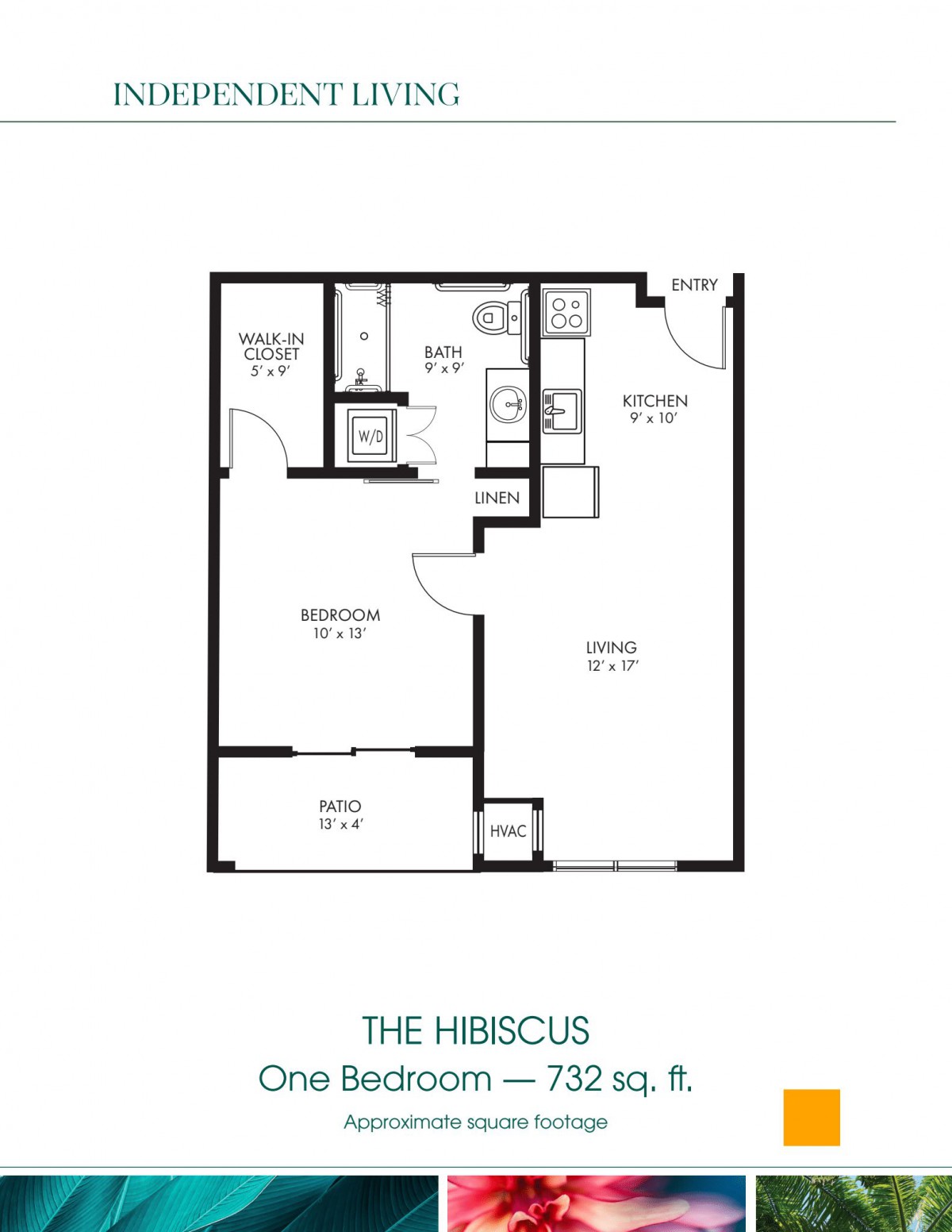 Floor plan of a one-bedroom apartment with labeled rooms.