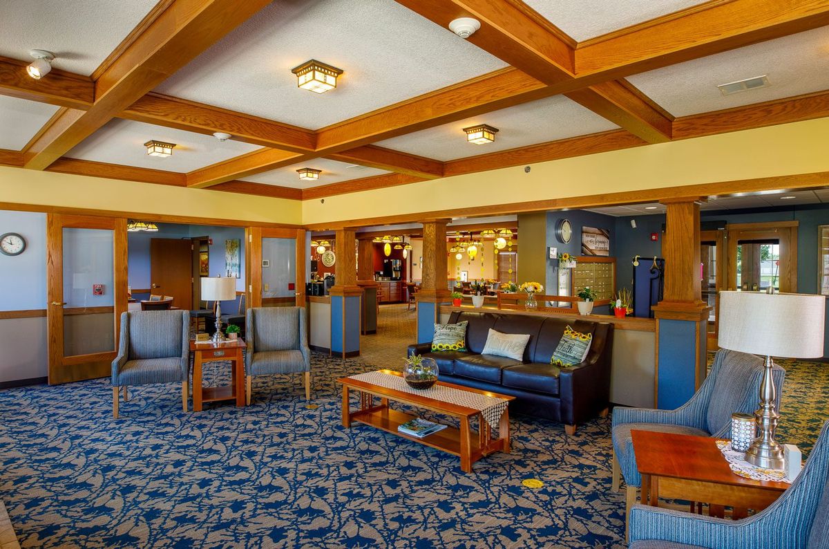 A modern hotel lobby with comfortable seating and stylish interior design.