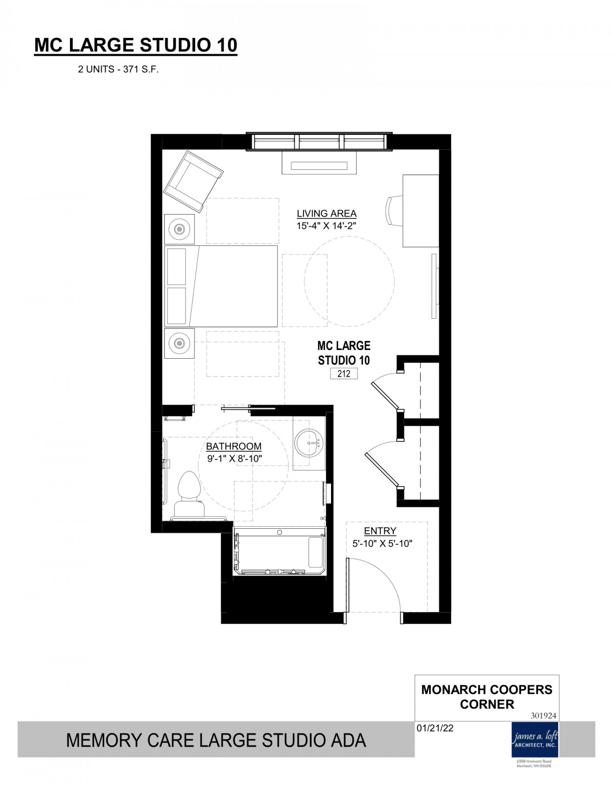 A compact floor plan illustrating the layout of a small apartment, including labeled living and kitchen areas.