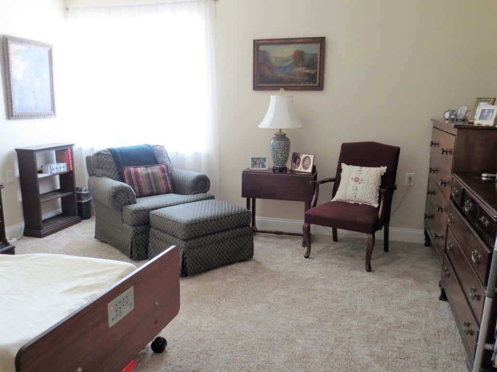 A cozy living space with comfortable seating and soft lighting.