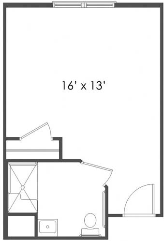 A floor plan showing a room with dimensions of 16 feet by 13 feet.