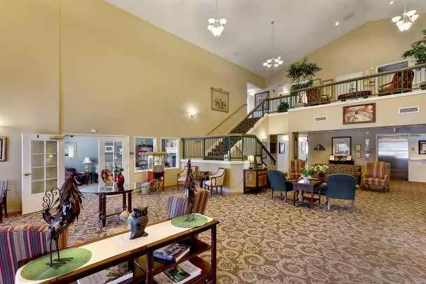 Spacious lobby area with comfortable seating and elegant decor.