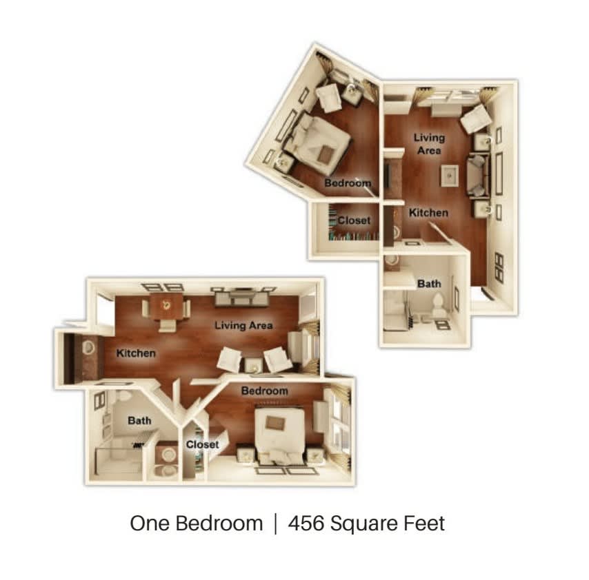A floor plan of a one-bedroom apartment measuring 456 square feet.