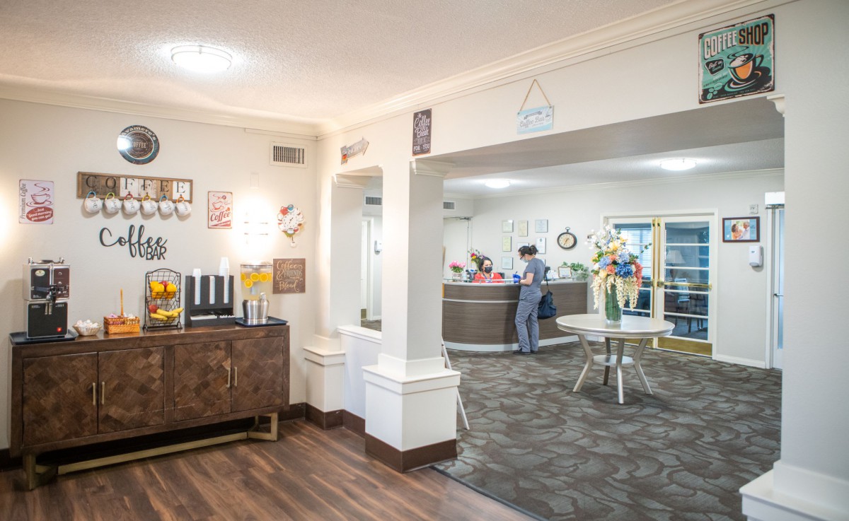 A welcoming reception area with modern decor and comfortable seating.