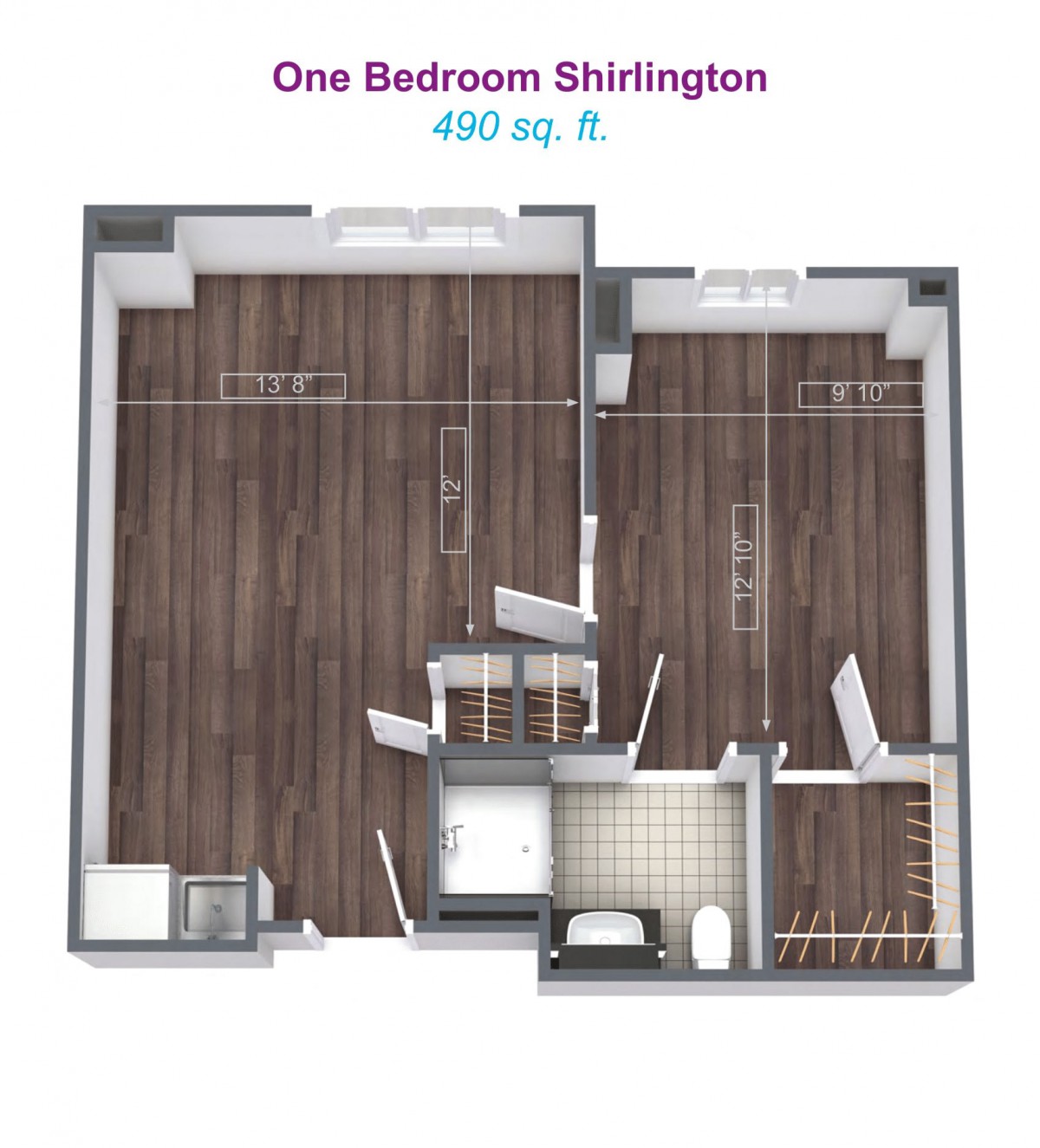 One Bedroom Shirlington Apartment Layout - 400 sq. ft.