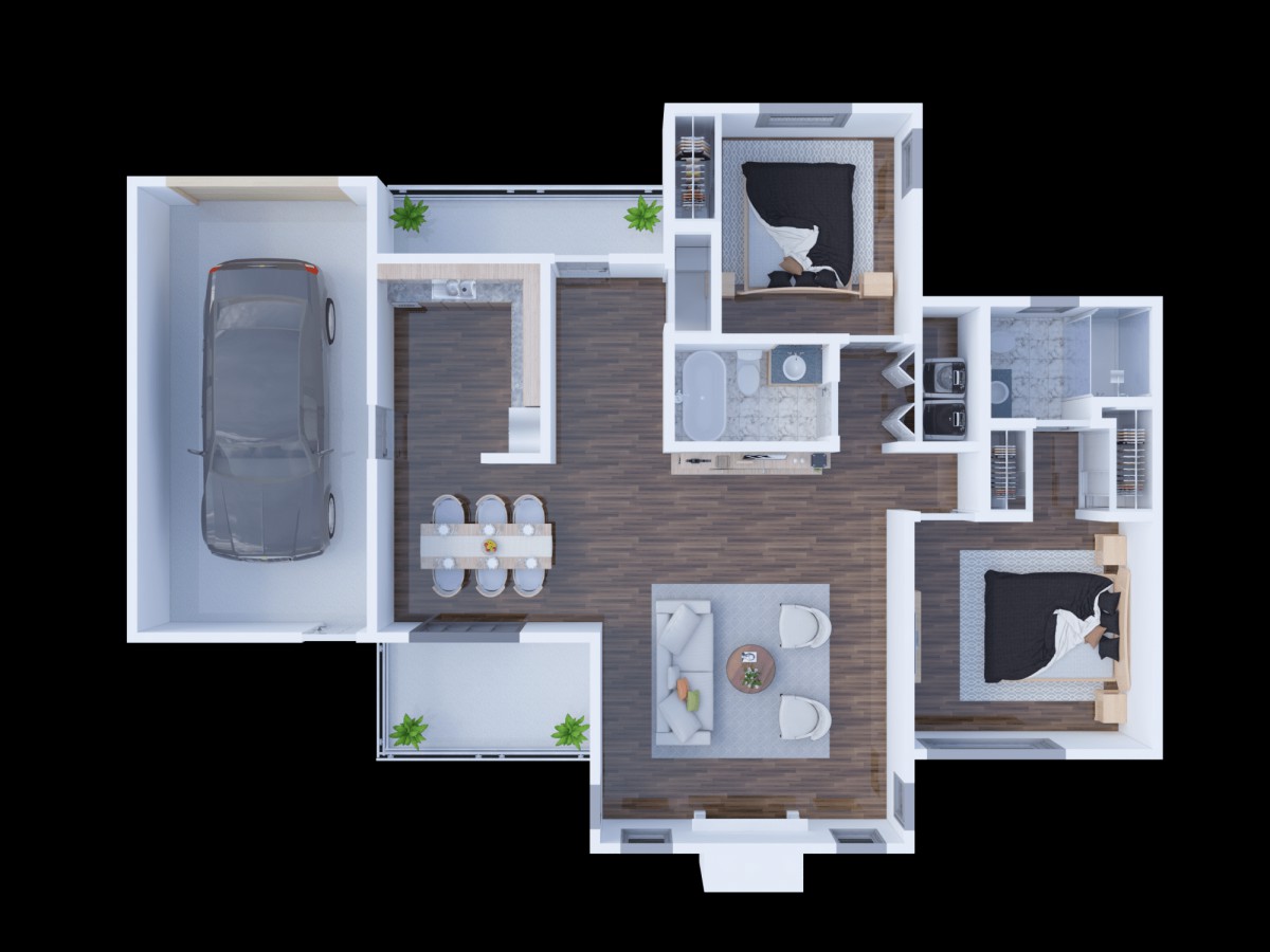 A detailed floor plan of a residential home featuring a garage, living areas, and bedrooms.