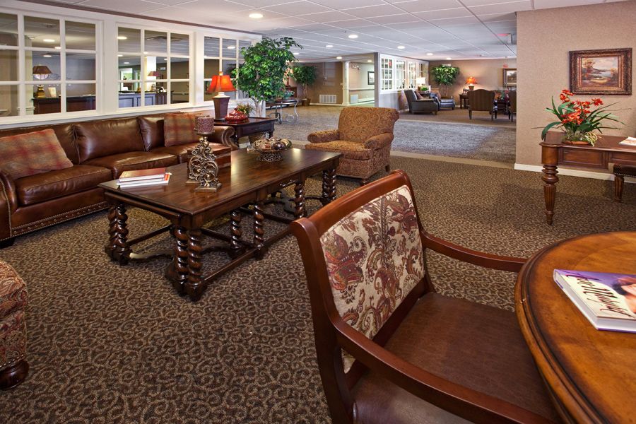 A cozy lobby with comfortable seating and elegant decor.