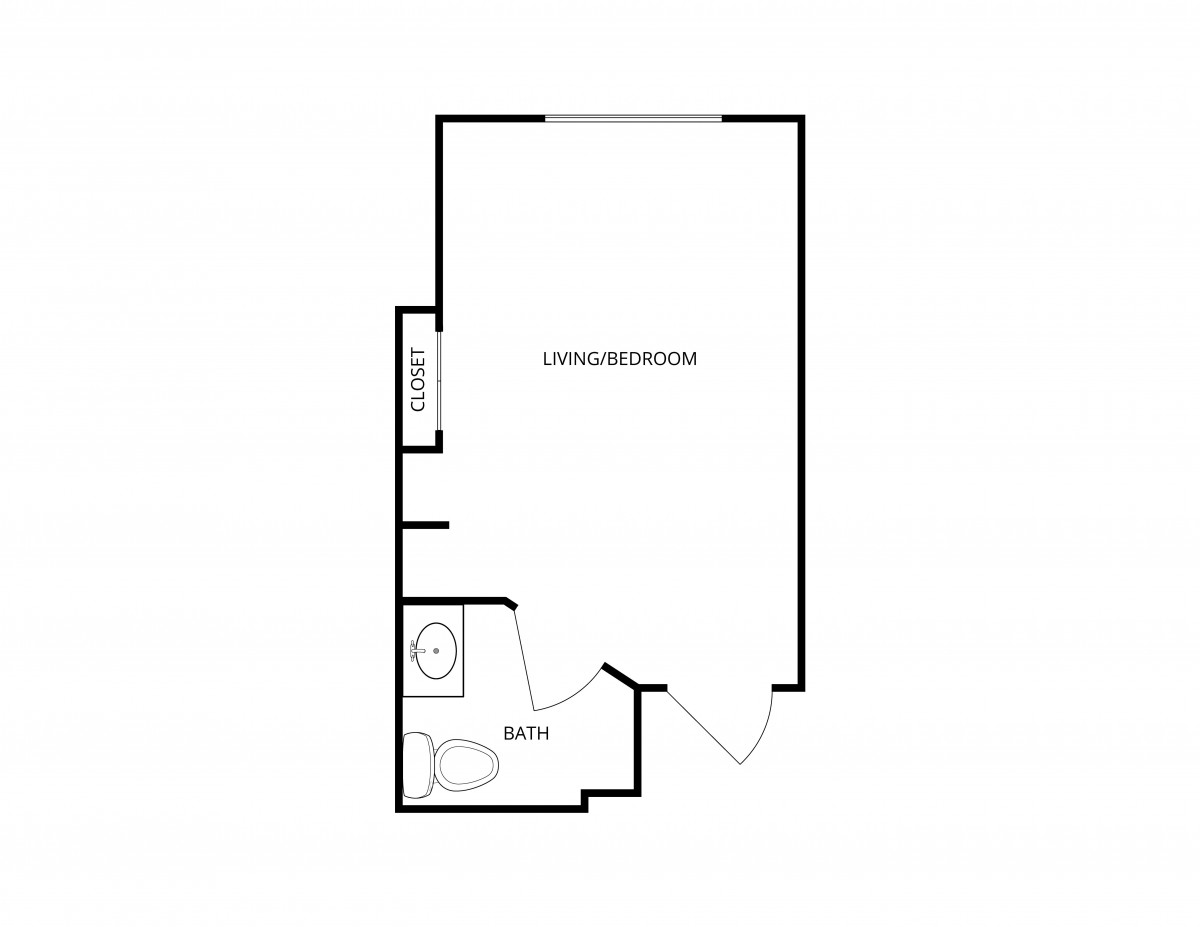 A simple floor plan layout with a bathroom and main living area.
