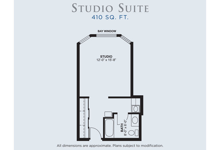 Studio Suite floor plan with a total area of 410 sq. ft.